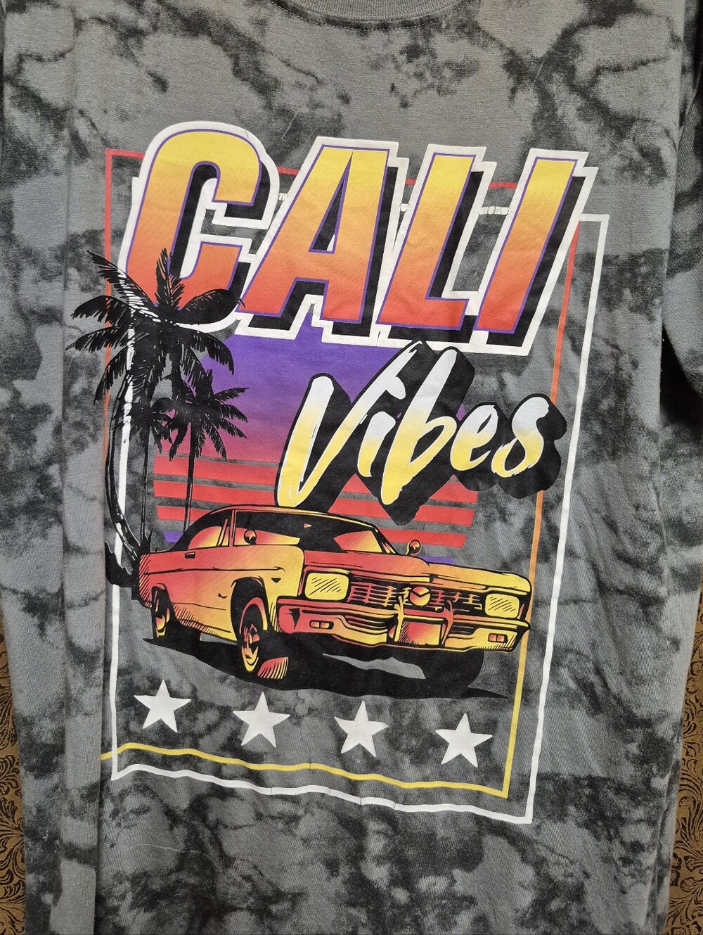 CALI Vibes Graphic Tee - Black & Grey Tie-Dye